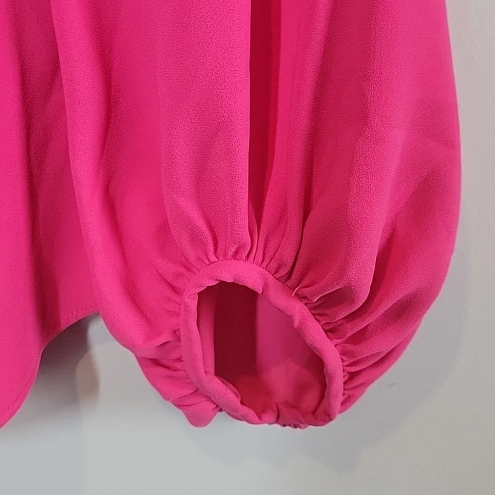 Trina Turk Sunrise Vista Mock Neck Balloon Sleeves Blouse